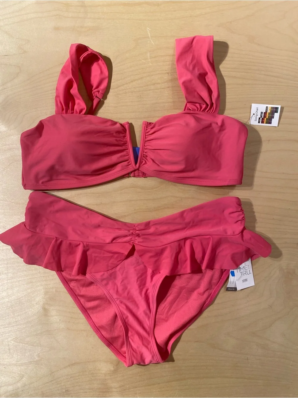 Time and Tru Hot Pink Ruffle Bikini Set XL (16-18) (RF) - Picture 1 of 7